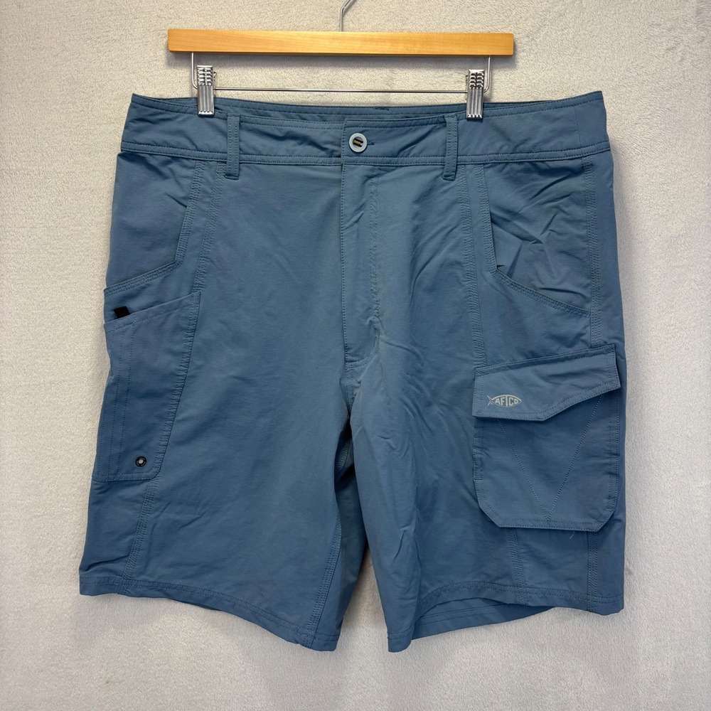 AFTCO Fishing Shorts Men 38 Blue Cargo Pocket Technical Performance Utility